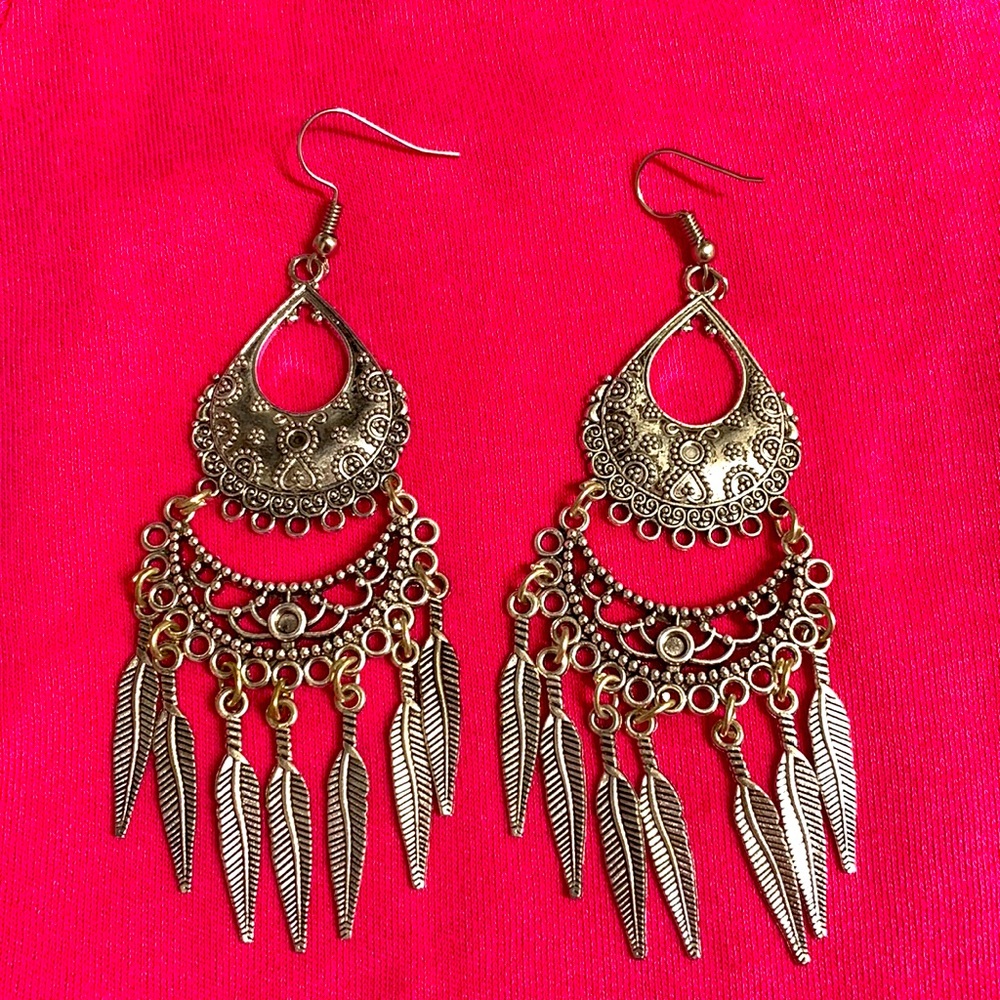 Oxidized Silver long earrings